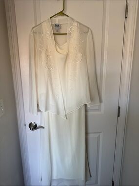 R&M Richards Ivory Embroidered Two-Piece Dress with Chiffon Jacket